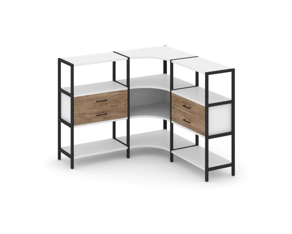 Трехсекционный угловой стеллаж трехярусный с ящиками 1590х1590х1246 Шелф Систем / Shelf System
