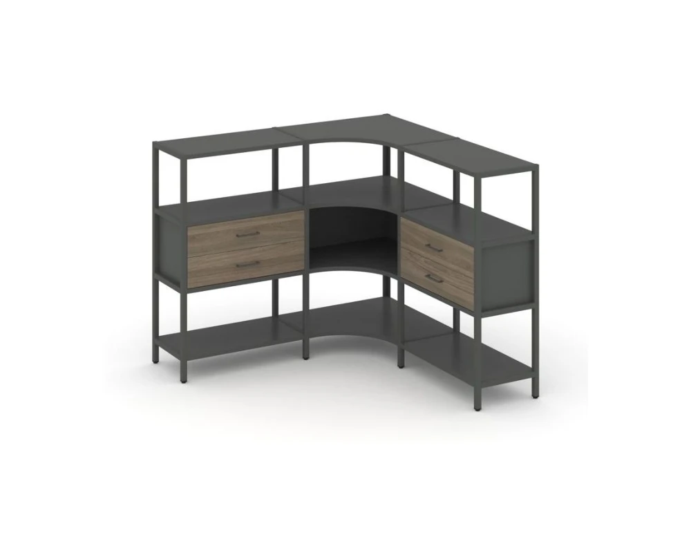 Трехсекционный угловой стеллаж трехярусный с ящиками 1590х1590х1246 Шелф Систем / Shelf System