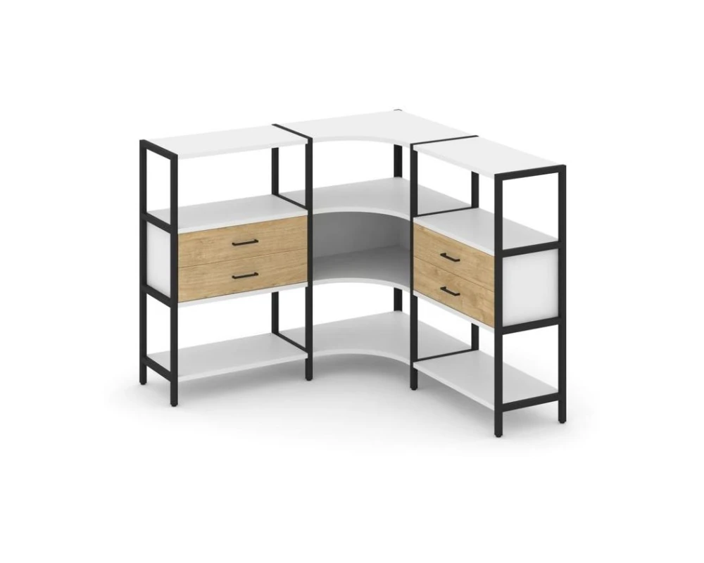 Трехсекционный угловой стеллаж трехярусный с ящиками 1590х1590х1246 Шелф Систем / Shelf System