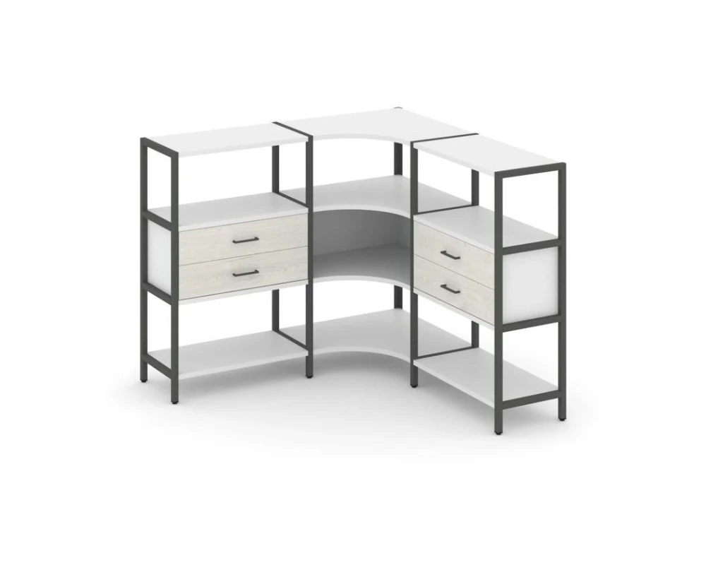 Трехсекционный угловой стеллаж трехярусный с ящиками 1590х1590х1246 Шелф Систем / Shelf System