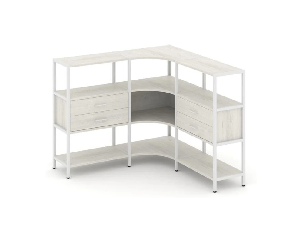 Трехсекционный угловой стеллаж трехярусный с ящиками 1590х1590х1246 Шелф Систем / Shelf System