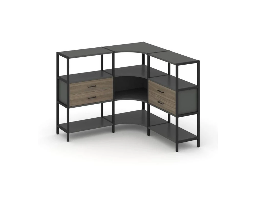 Трехсекционный угловой стеллаж трехярусный с ящиками 1590х1590х1246 Шелф Систем / Shelf System