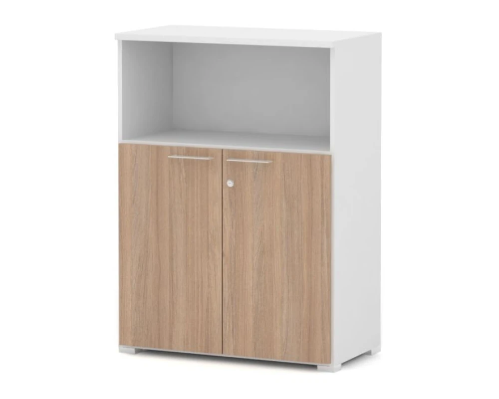 Шкаф комбинированный широкий низкий с замком, 80х42х108 Smart Director Дуб медовый/Белый премиум